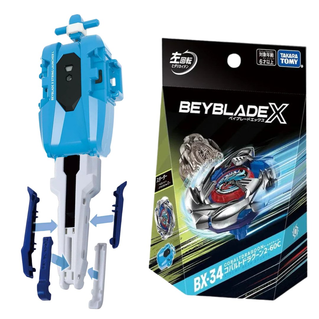 Beyblade X BX - 34 Starter Cobalt Dragoon 2 - 60 Cyclone + Agarre + Accesorios - BeyClub Shop