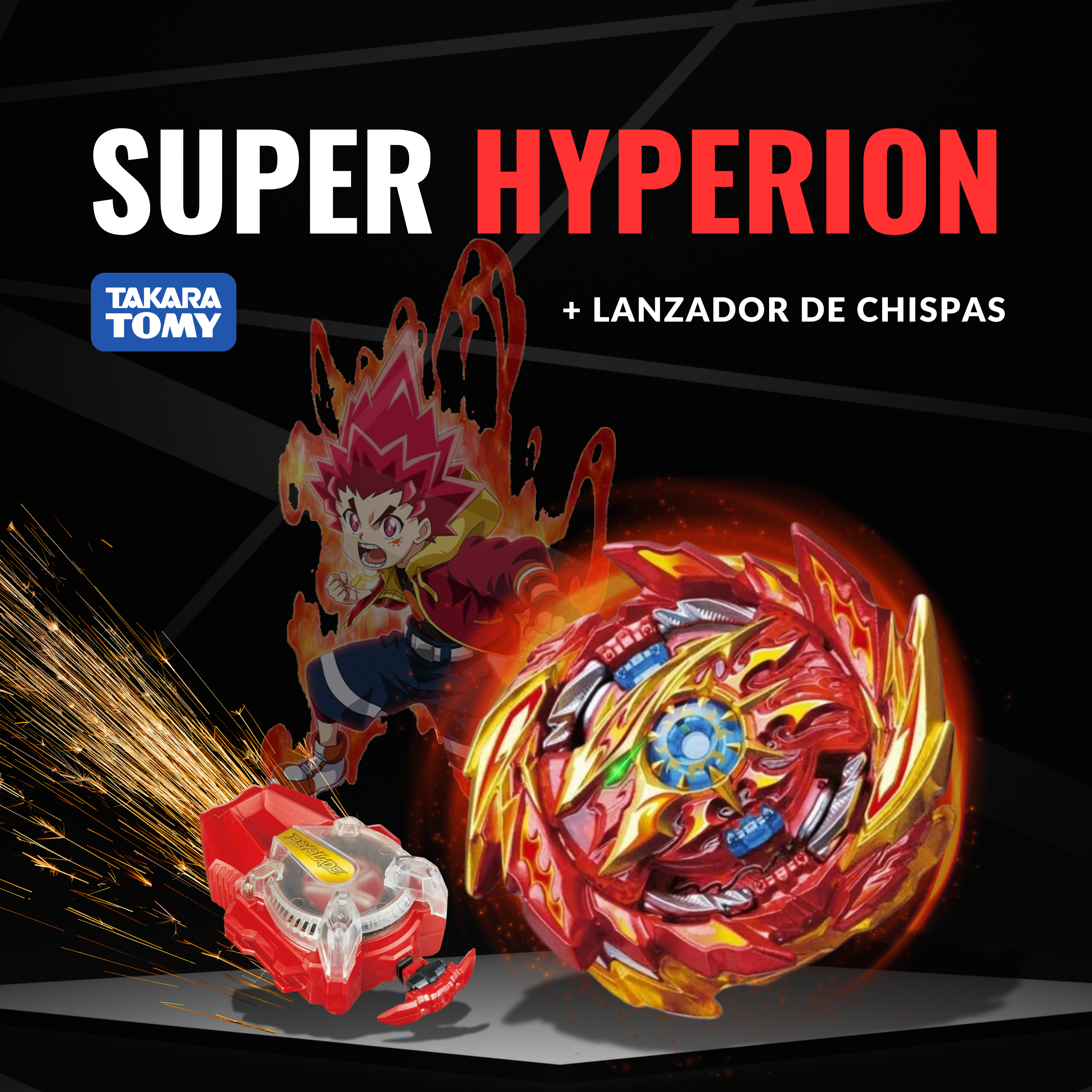 ¡Set Hyuga! Super Hyperion + Lanzador de Chispas Rojo [BeyBlade Original]